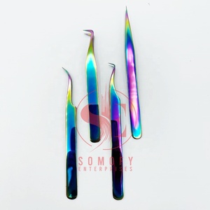 Extensions de cils professionnelles en acier inoxydable à haute fibre ensemble de pinces à épiler pointes droites incurvées volume durable pince à épiler - Product Image 1