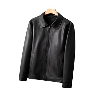 Chaqueta de Cuero con Cierre para Hombre, Diseño Personalizado con Logotipo OEM, Estilo Casual de Negocios para Hombres Jóvenes, Chaqueta de Cuero con Solapa Sencilla - Product Image 1
