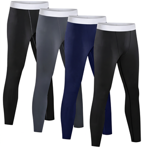 Leggings de compression pour hommes, longueur intégrale, couleur unie, spandex, nylon, taille élastique, noir, gris, bleu marine - Product Image 4