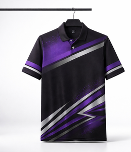 Mens <b>Black</b> Purple <b>Polo</b> <b>Shirt</b> Custom Sublimation Sportswear Graphic Stripe Golf Team Uniform Performance <b>Shirt</b> - Product Image 1
