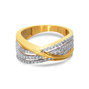 Anillo Brilliance of Diva con Diamantes, Acabado en Oro Premium, Diseño Cruzado, Anillo de Laboratorio con Diamantes Cultivados, Anillo de Coctel Moderno en Forma de V para Mujer - Product Image 1