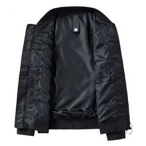 Jet Black Oversized Bomber <b>Jacket</b> Men Premium Nylon Streetwear Zip Up OEM Private Label Outerwear - Product Image 3