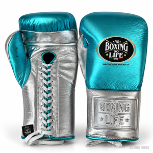 No Boxing No Life Leather Boxing <b>Gloves</b> Teal <b>Silver</b> Lace-Up Breathable Top-quality Training <b>Gloves</b> for Adults Made in Pakistan - Product Image 6