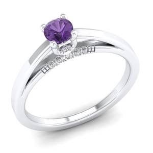 Anillos de Plata de Ley 925 con Moissanita Certificada GRA, Corte Redondo, 0.25 Quilates, Gema de Amatista, Precio al por Mayor REYES - Product Image 2