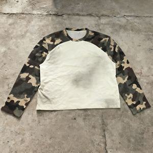 Nouveau T-shirt personnalisé à coupe ample vintage en maille gaufrée thermique, style streetwear, camouflage, manches longues, oversize, délavé à l'acide - Product Image 1