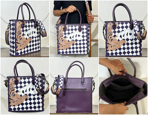 Bolso tote a cuadros morado y blanco estilo occidental, de gran venta, con nuevo diseño de cartas de póker, bolso de hombro cruzado para la noche, para damas. - Product Image 3