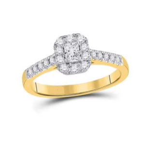 Bague d'anniversaire en or jaune 14 carats avec diamants naturels en cluster |   Bague en diamants ronds et baguettes |   Cadeau de bijoux fins élégants pour femmes - Product Image 3