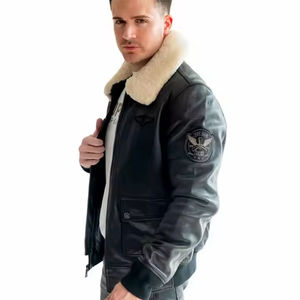 Blouson aviateur vintage pour homme, veste en cuir d'hiver avec doublure chaude et décorations à motifs, fabrication OEM disponible - Product Image 1