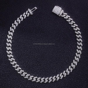 Bijoux fins en argent sterling 925 avec diamant Moissanite, collier chaîne cubaine en argent, rangée unique de pierres, 16-24 pouces, style Hip Hop - Product Image 1