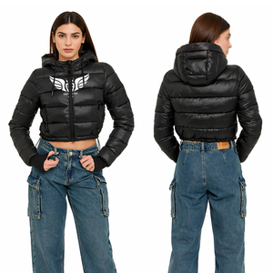 Women Cropped Puffer <b>Jacket</b> Hooded Winter Bubble <b>Jacket</b> Lightweight Quilted Coat Streetwear Zip Up <b>Short</b> Down <b>Jacket</b> - Product Image 1