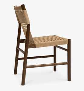 Chaise de salle à manger en bois moderne avec assise et dossier en lin tissé, design scandinave, mobilier de maison, structure stable - Product Image 2