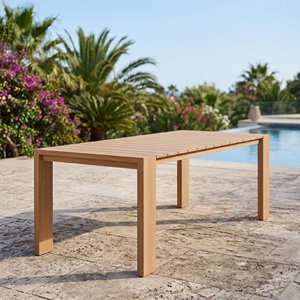 Table de salle à manger rectangulaire moderne en teck pour extérieur, à lattes, style minimaliste, pour villas, complexes hôteliers et fournisseurs de services. - Product Image 3