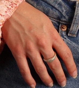 Women's Yellow <b>Gold</b> Diamond <b>Ring</b> Fashion Jewelry 14K Solid <b>Gold</b> Pave <b>set</b> Chevron Curved Eternity Wedding Band Wedding Jewelry - Product Image 4