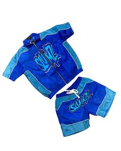 Pantalones cortos personalizados bordados de dos piezas con cremallera y chaqueta de manga corta, conjunto de pantalones cortos cortavientos de nailon y poliéster, conjunto de chándal para hombre - Product Image 1