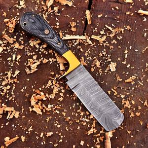 Cuchillo de vaquero forjado a mano de acero de Damasco, cuchilla fija EDC de espiga completa, mango de madera Pakka con funda de cuero, personalizado OEM - Product Image 4