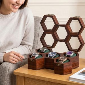Organizador de Relojes y Joyas de Madera para Hombre, Estuche de Lujo con 5 Ranuras para Relojes, Madera de Palisandro Oscuro y Cristal - Product Image 5