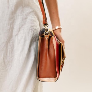 กระเป๋าคลัทช์หนังแท้สำหรับผู้หญิง, กระเป๋าคลัทช์มีหูจับข้างเดียวสไตล์วินเทจโบฮีเมียนตาข่ายเพชรแบบพกพาได้ - Product Image 4