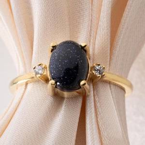 Anillo de Piedra de Oro Azul Medianoche, Anillo de Piedras Preciosas Inspirado en la Galaxia con Detalles en Piedra de Oro Azul Nocturno, Plata de Ley 925, Chapado en Oro de 14K - Product Image 1