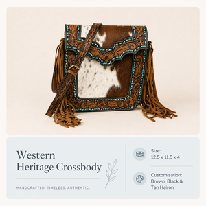 Sac à bandoulière élégant pour femme en cuir avec poils |   Sac à bandoulière en cuir de vache véritable, style western, avec franges, fait main, sac à main rustique et tendance - Product Image 6