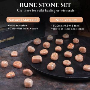 Juego de Piedras Rúnicas Pulidas de Piedra Lunar Melocotón Natural, 25 Piezas, Grabadas con Futhark, Forma Irregular, Estilo Religioso REIKI, Adivinación - Product Image 2