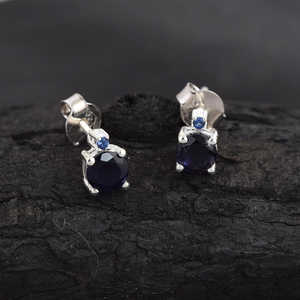 <b>Solid</b> 925 Sterling <b>Silver</b> Kyanite Natural Round Cut Shaped Fine Stud <b>Earrings</b> Trendy Claw Setting Anniversary Gift Fine <b>Earrings</b> - Product Image 2
