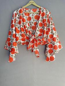 Top Corto Tipo Wrap con Estampado Floral de Algodón Indio, Hecho a Mano, Estilo Bohemio, Ropa Casual de Verano para Mujer, Talla Única - Product Image 5