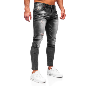 กางเกงยีนส์ผู้ชายทรงสลิมฟิต สีเทา ขาดๆ แบบสบายๆ เนื้อผ้านุ่ม ใส่สบาย ผลิตจากผ้าฝ้ายเดนิม สไตล์สตรีทแฟชั่นทันสมัย - Product Image 3