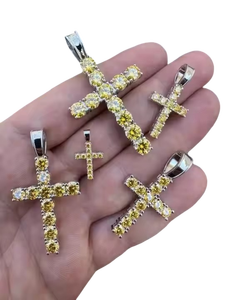 Pendentif carré en zircon jaune style croix, plaqué or et argent, grand bijou serti de pierres, bijoux fins, pendentifs et breloques - Product Image 1