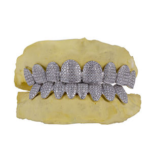 Grillz dentaire en strass, mode Hip Hop unisexe, micro-incrustation, plaqué argent, taille brillant ronde - Product Image 2