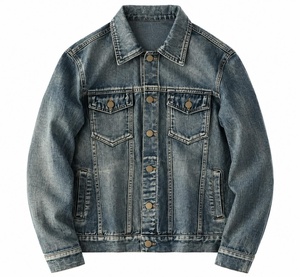 Unisex Washed Denim <b>Racer</b> <b>Jacket</b> Regular Fit Hooded Collar Zipper Closure Solid Color Polyester Waterproof Winter Sporty Style - Product Image 1