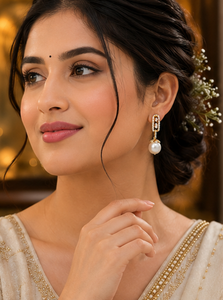 Boucles d'oreilles pendantes en or massif 14 carats avec perle blanche des mers du Sud pour femme, bijoux de mariage et de fête - Product Image 6