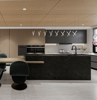 Meubles de cuisine de luxe en MDF avec finition acrylique et charnières, multiples espaces de rangement, garantie 5 ans pour usage en villa