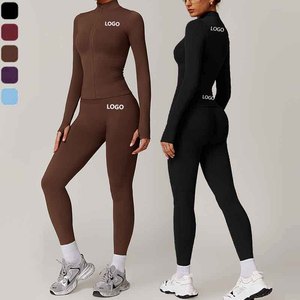 Ensemble de sport deux pièces pour femme : Leggings de yoga respirants et écologiques à taille mi-haute en Spandex/Polyester et veste de sport zippée pour l'entraînement - Product Image 6