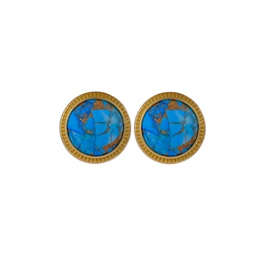 Pendientes de turquesa Mohave azul chapados en oro hechos a mano para mujer a la moda, tachuelas antideslustre inspiradas en joyas de latón detalladas - Product Image 2