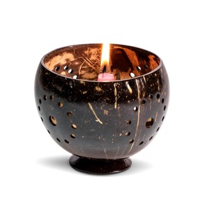 Portavelas decorativos de cáscara de coco, soportes para velas de té, contenedores boho para velas de té - Product Image 1