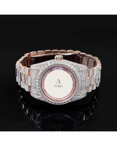Montre de luxe pour femme, entièrement sertie de diamants roses Moissanite VVS1, avec un test de diamant réalisé à la main - Style mécanique - Product Image 1