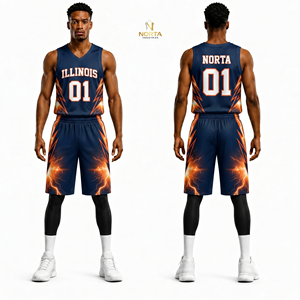 Customized Sublimation Basketball Uniform Set <b>Navy</b> Blue Orange Sublimated Breathable Moisture Wicking Polyester Mesh Plus Size - Product Image 6