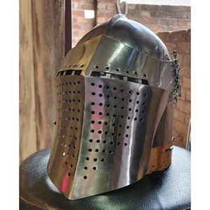Casco de Caballero Medieval de Acero Forjado a Mano, Talla Completa, para LARP y Recreación Histórica, Estilo Guerra Europea - Product Image 1
