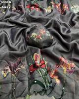 Tissu kota chex doux avec imprimé floral numérique, broderie miroir en feuille d'aluminium et bordure ajourée festonnée