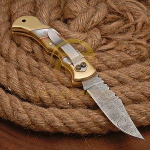 Luxury Damascus Steel Folding <b>Knife</b> with Stabilized Resin <b>Handle</b> | Tactical Pocket <b>Knife</b> for Collectors - Product Image 2