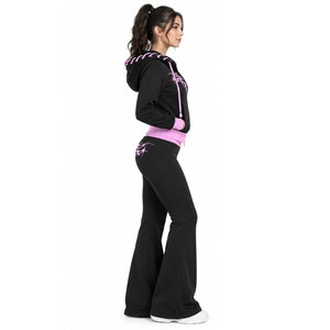 Ensemble de survêtement à capuche noir et rose pour femme, manches longues, fermeture éclair sur le devant, imprimé, tenue décontractée, vêtements d'automne - Product Image 3