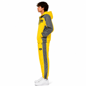 Conjunto Deportivo de Invierno Ligero para Hombre, Color Amarillo Gris Sólido, Chaqueta con Capucha, Pantalones Deportivos, Resistente al Viento, Transpirable, de Alta Calidad, Informal - Product Image 2