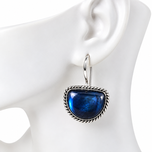 Pendientes Colgantes de Moda con Piedra Azul de Calidad Premium, Borde de Plata Oxidada, Diseño de Media Luna, Joyería de Destaque, Proveedor Mayorista - Product Image 5