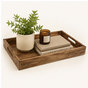 Bandeja de servir hecha a mano de madera de mango premium, rectangular grande, estilo rústico, con asas recortadas, para desayuno, café y mesa. - Product Image 6