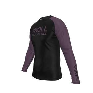 Camiseta de Compresión VROLL para Hombre, Manga Larga, Negra y Morada, para BJJ y MMA, de Secado Rápido, con Logotipo Estampado en la Parte Delantera - Product Image 4