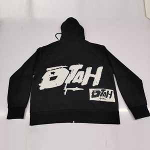 Hoodie streetwear personnalisé pour homme, coupe et couture surdimensionnées, fermeture éclair, appliqué patchwork, effet vieilli - Product Image 2
