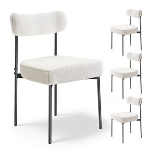 Set di 4 Sedie da Pranzo Mid-Century Modern in Bouclé, Sedie Laterali con Rivestimento in Sherpa, Salvaspazio per Tavolo da Pranzo - Product Image 2