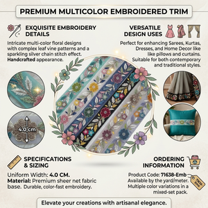 Encajes bordados multicolor con diseños florales y patrones vibrantes, ideales para prendas de vestir, manualidades, accesorios y decoración. - Product Image 6