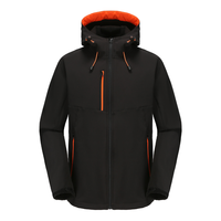 Veste polaire à capuche noire pour homme avec accents rouges, coupe-vent, vêtement d'hiver sportif, fermeture éclair, coupe classique