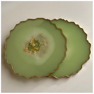 High End Natural Agate Stone Reusable Coasters <b>Set</b> with Gold Electroplated Border Decorative Crystal Drink Tray - Product Image 2